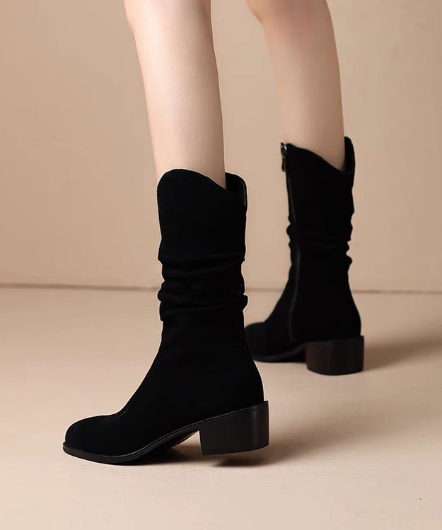 Kvinnors Chunky Boots med Mocka Splicing 3