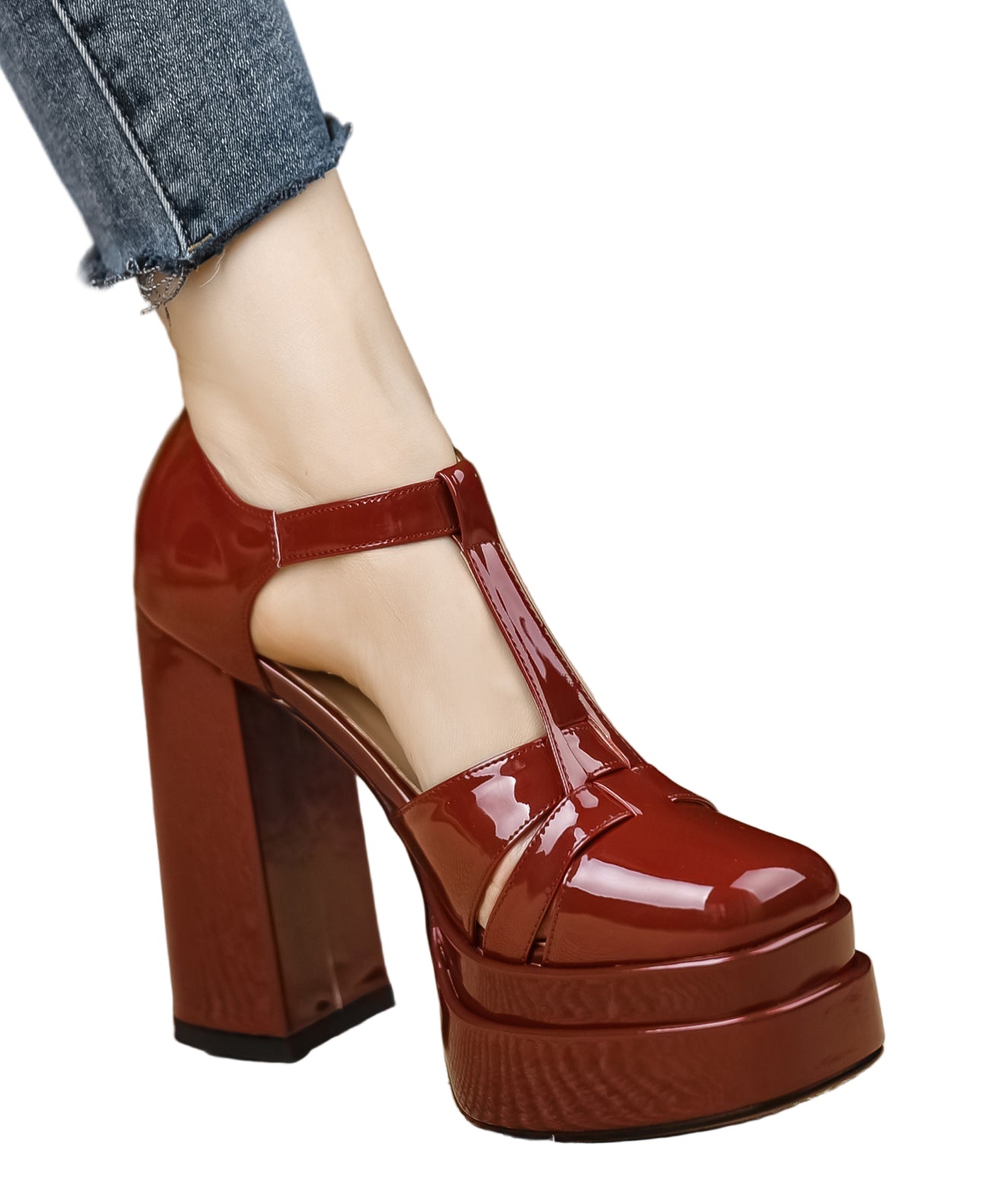 Kvinnors Chunky High Heels med Hålmönster 0