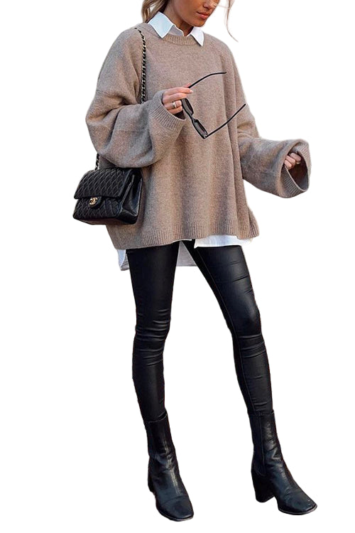 Kvinnors Crewneck Tröja med Drop Shoulder 0