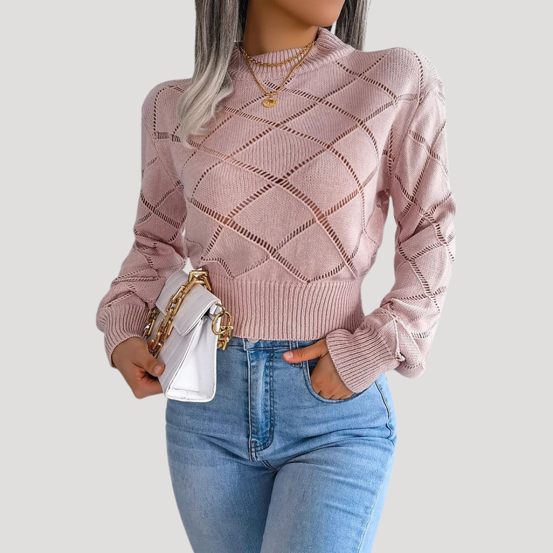 Kvinnors Croppad Pullover med Höga Halsringning 1