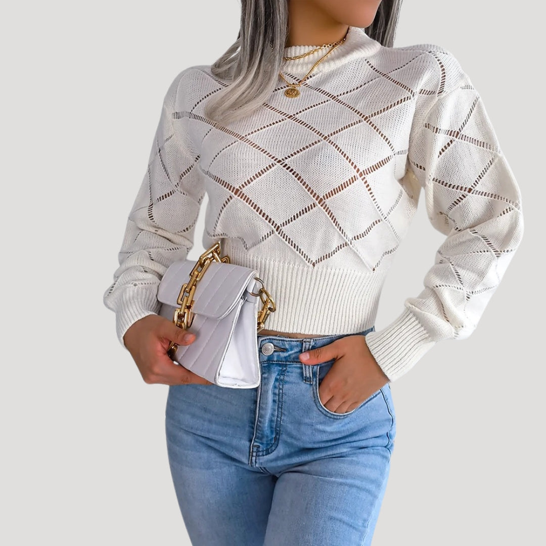 Kvinnors Croppad Pullover med Höga Halsringning 3