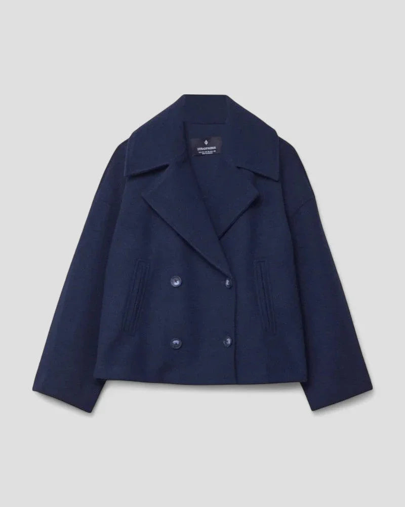 Kvinnors Cropped Peacoat Dubbelknäppt 5