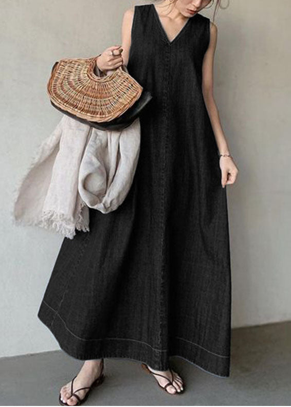 Kvinnors Denim Klänning Kall Axel V-Hals Bohemisk Stil 1