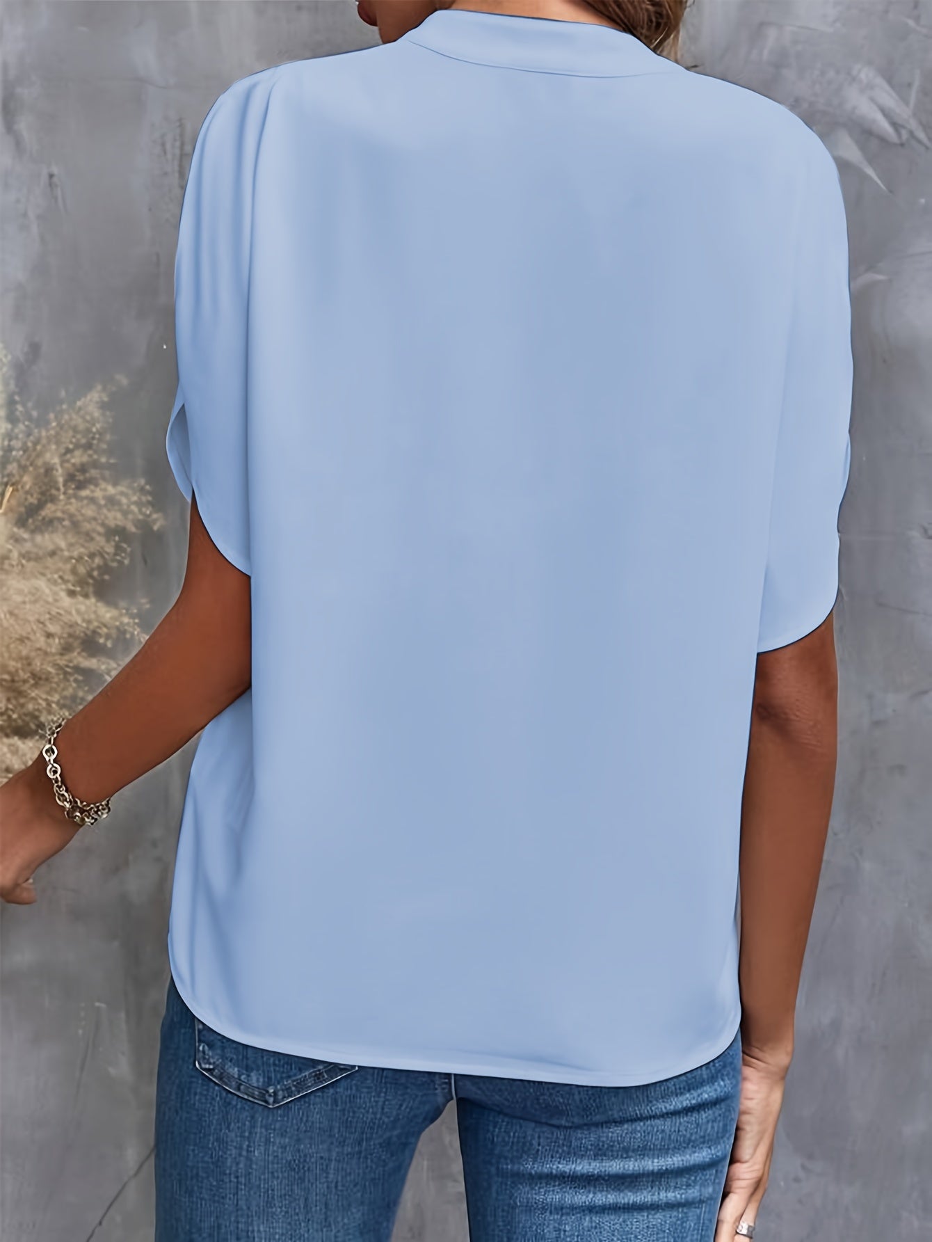 Kvinnors Elegant Blus Viskos Polyester Flödande Korta Ärmar 7