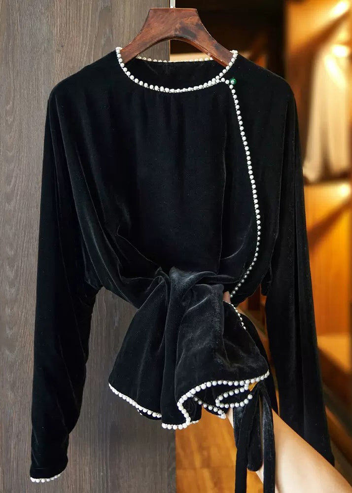 Kvinnors Fest Topp med Pärldetaljer och Patchwork-design 1