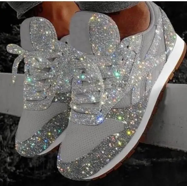 Kvinnors Glittrande Sneakers i Mesh för Avslappnad och Festlig Stil 4
