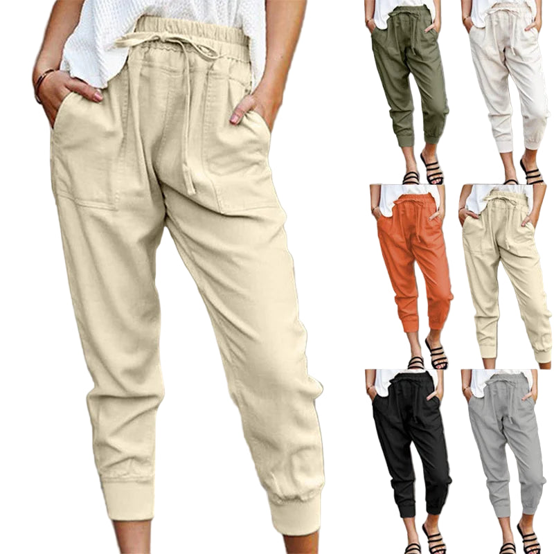 Kvinnors Hög Midja Byxor Snörning 100% Bomull Enfärgad Design 0