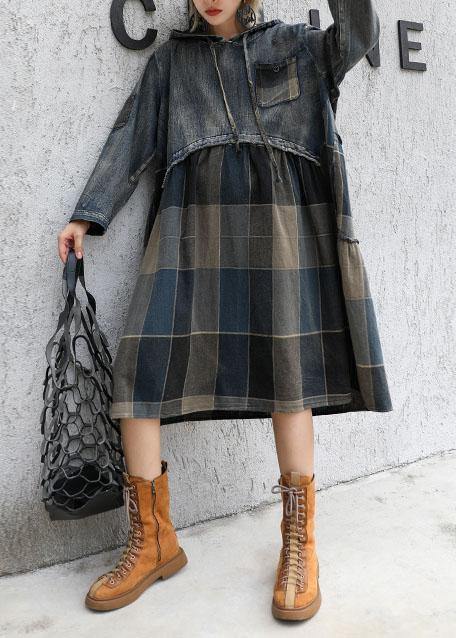 Kvinnors Höstklänning med Huva och Lappteknik 1