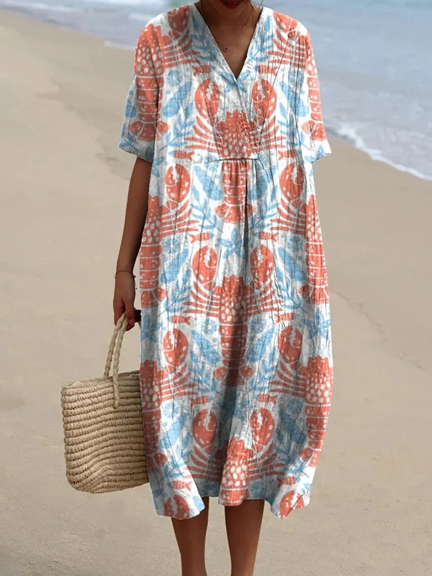 Kvinnors Klänning Kortärmad Plus Size Med Fickor Marin Mönster Lätt Material 10