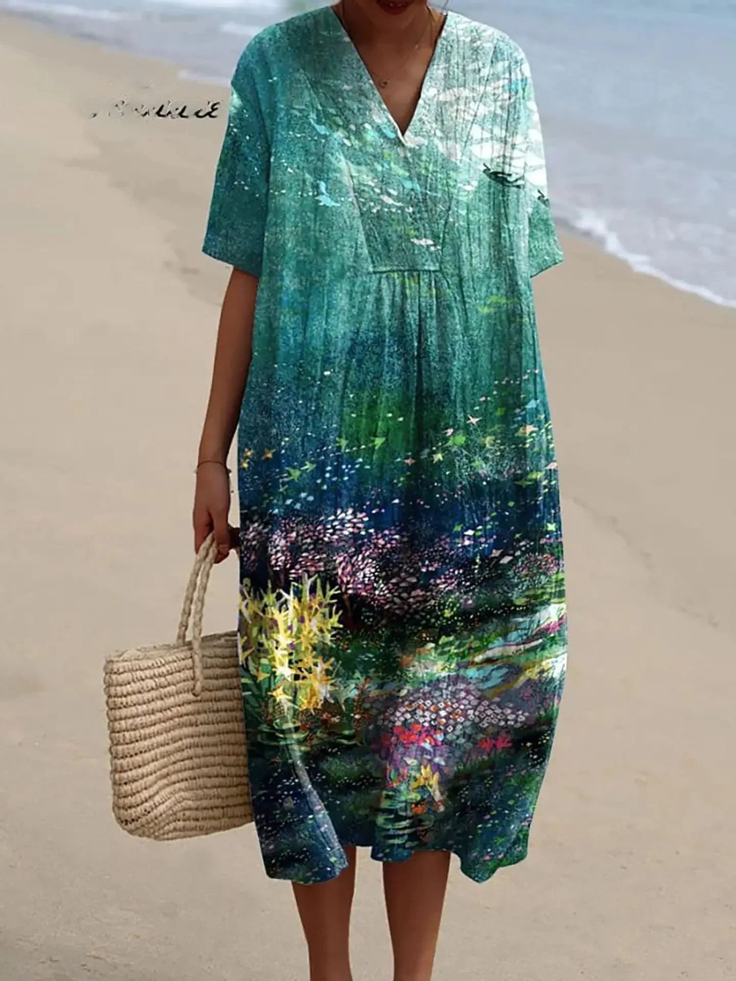 Kvinnors Klänning Kortärmad Plus Size Med Fickor Marin Mönster Lätt Material 22