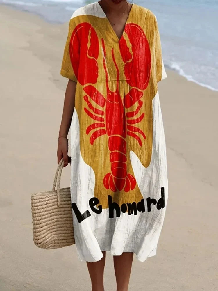 Kvinnors Klänning Kortärmad Plus Size Med Fickor Marin Mönster Lätt Material 23