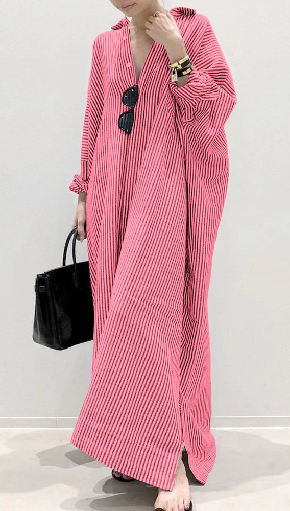 Kvinnors Klänning med Peter Pan Krage och Randig Design 5