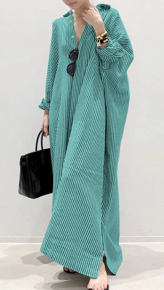 Kvinnors Klänning med Peter Pan Krage och Randig Design 7