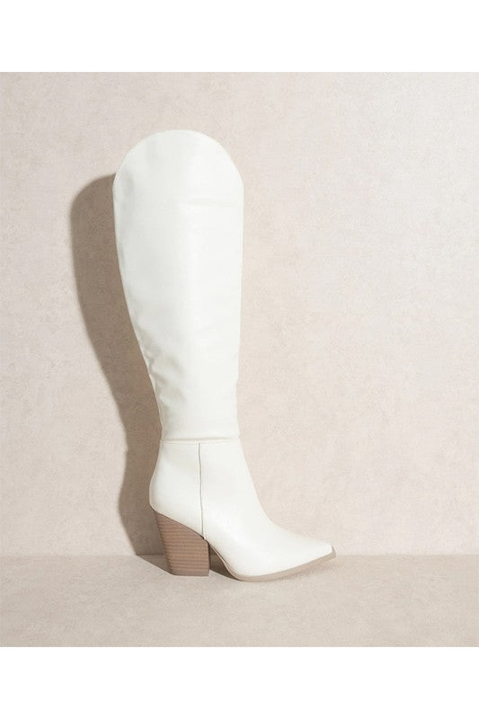 Kvinnors Knähöga Cowboystövlar Vit 1