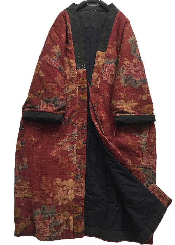 Kvinnors Lång Kappa med V-Hals och Fjäderdetaljer 0