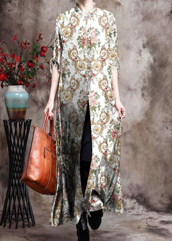 Kvinnors Lång Klänning Cardigan i Silke med Mönster 9