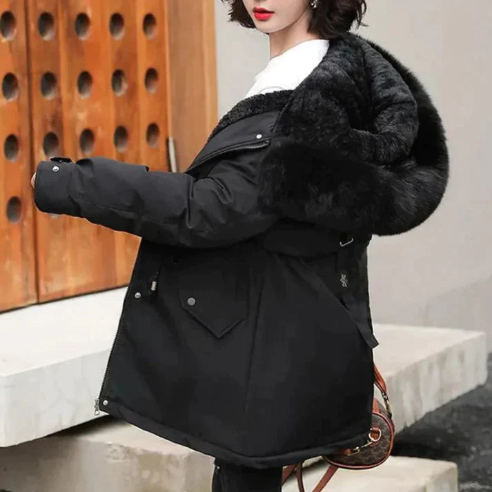 Kvinnors Lång Vinterjacka Med Huva och Steppdesign 2