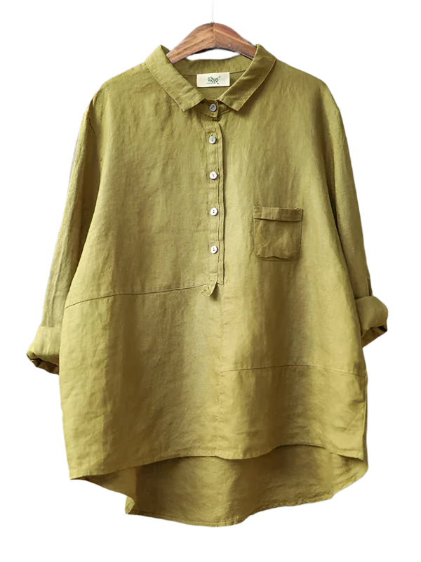 Kvinnors Långärmad Blus Av 100% Linne Med Avslappnad Passform 0