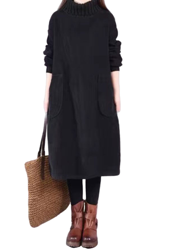 Kvinnors Långärmad Klänning med Hög Krage 0