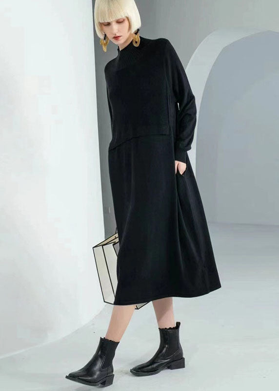 Kvinnors Långärmad Klänning med Hög Krage 1