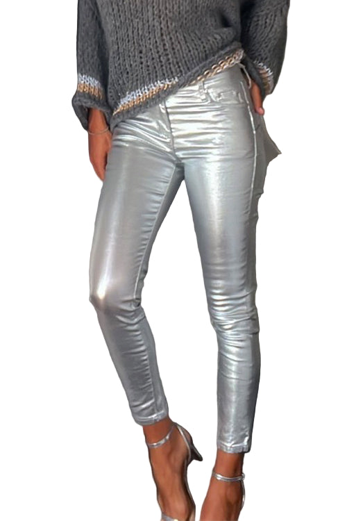 Kvinnors Leggings i Konstläder med Fickor 0