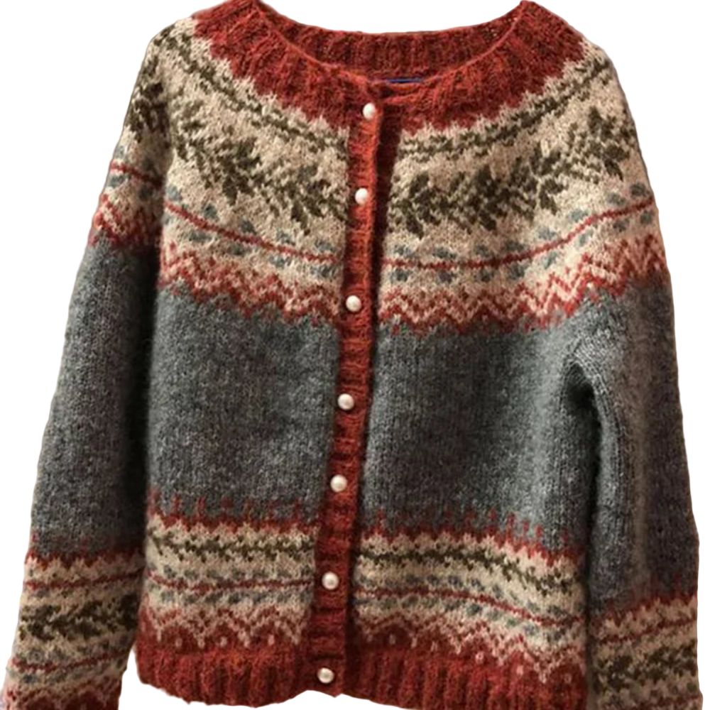 Kvinnors Löst Stickad Tröja med Konstnärlig Design 0