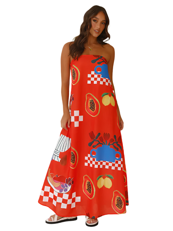 Kvinnors Maxi Klänning Strapless Flowy Design 0