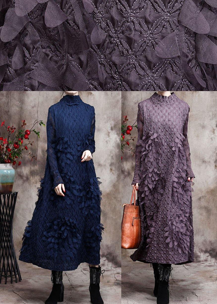 Kvinnors Maxi Klänning med Ståkrage och Dekoration 3