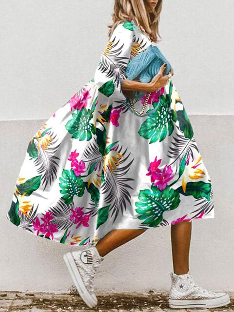 Kvinnors Midi Klänning Flödande Design 5