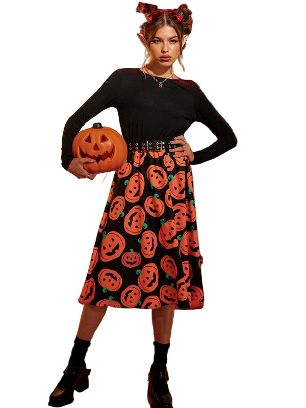 Kvinnors Midi Klänning Pumpa Tryck Mjuk och Bekväm 0