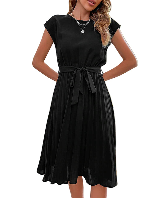 Kvinnors Miniklänning med Plisserade Detaljer och Korta Ärmar 0