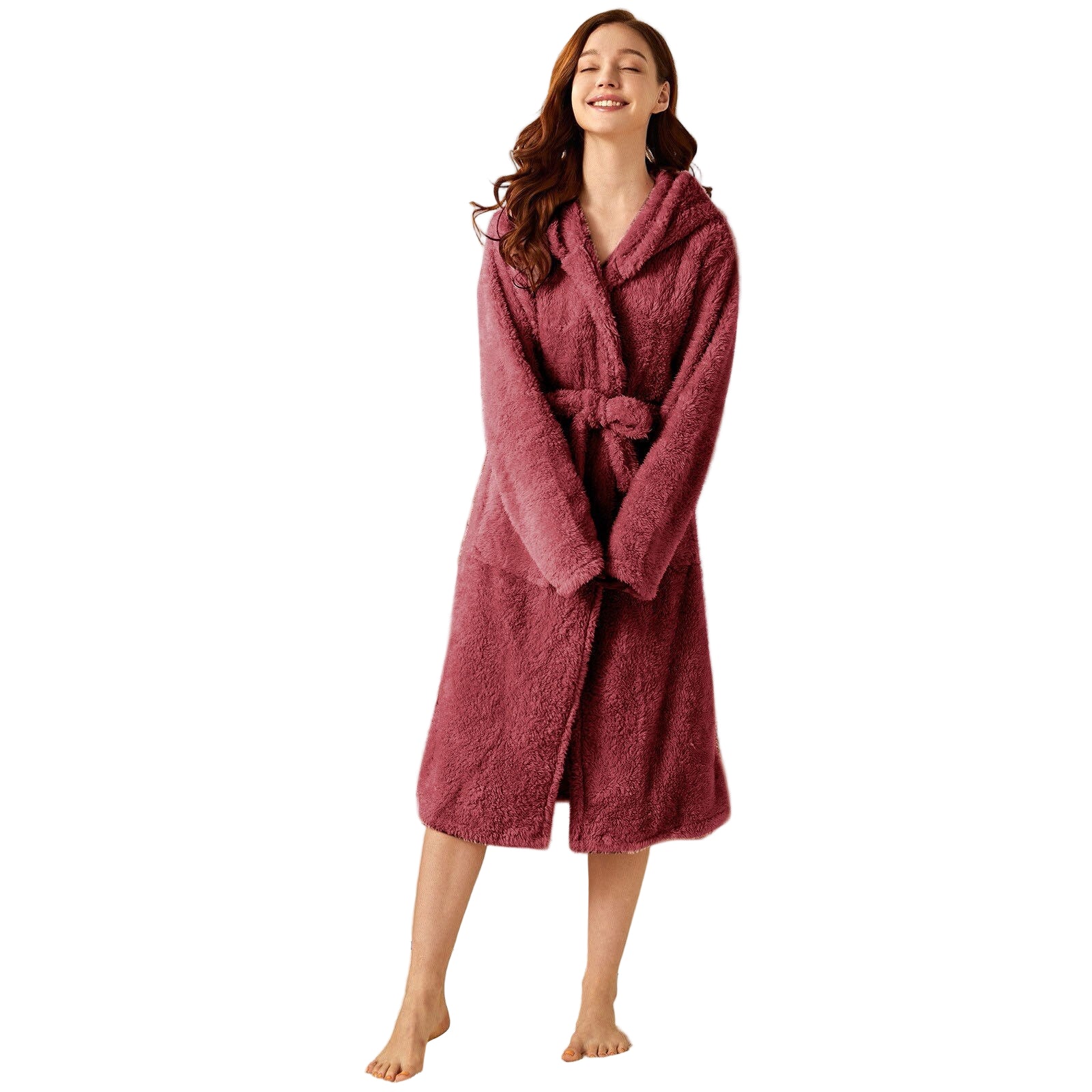 Kvinnors Morgonrock Frotte med Huva och Midjebälte 0