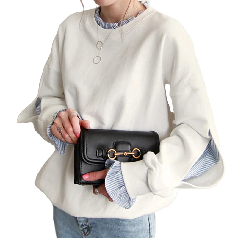 Kvinnors Överdimensionerad Tröja med Volanger 0