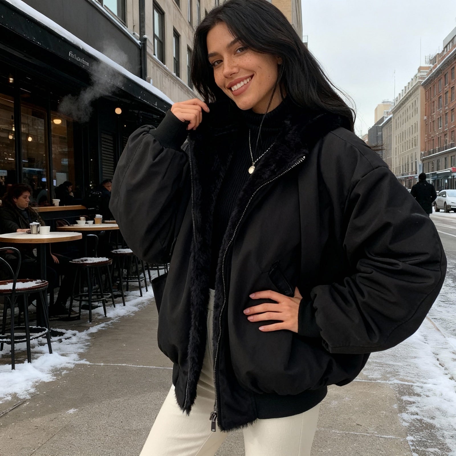 Kvinnors Överdimensionerad Vinterkappa i Fleece 3