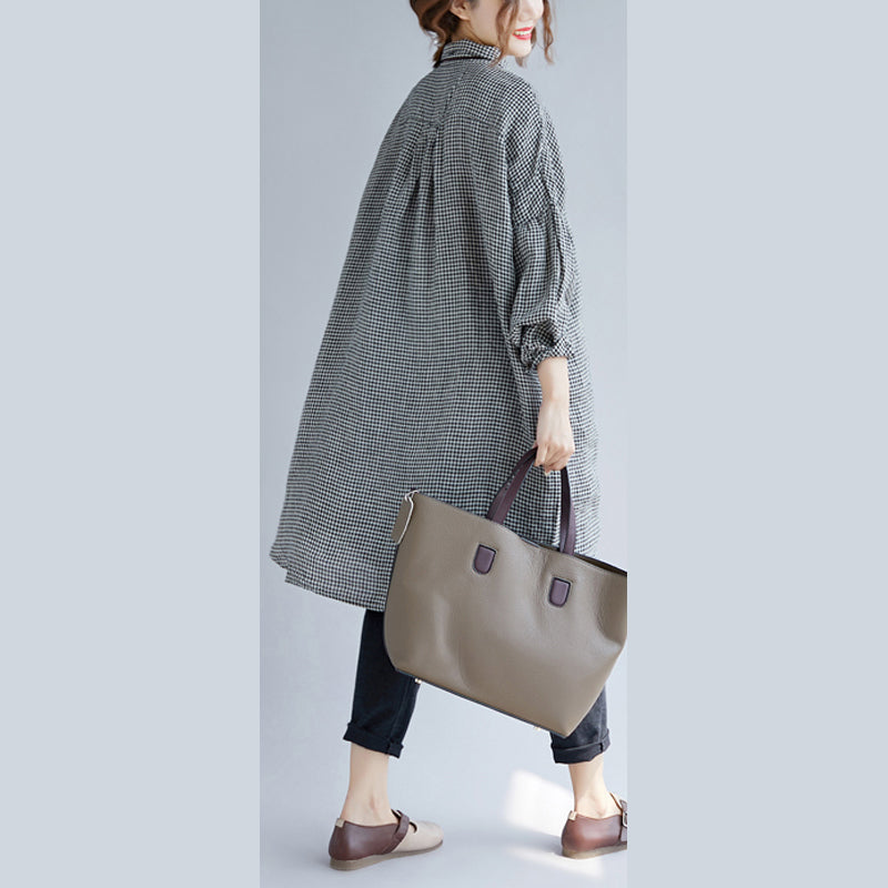 Kvinnors Oversize T-shirt Rutigt Mönster Med Nedvikt Krage 4