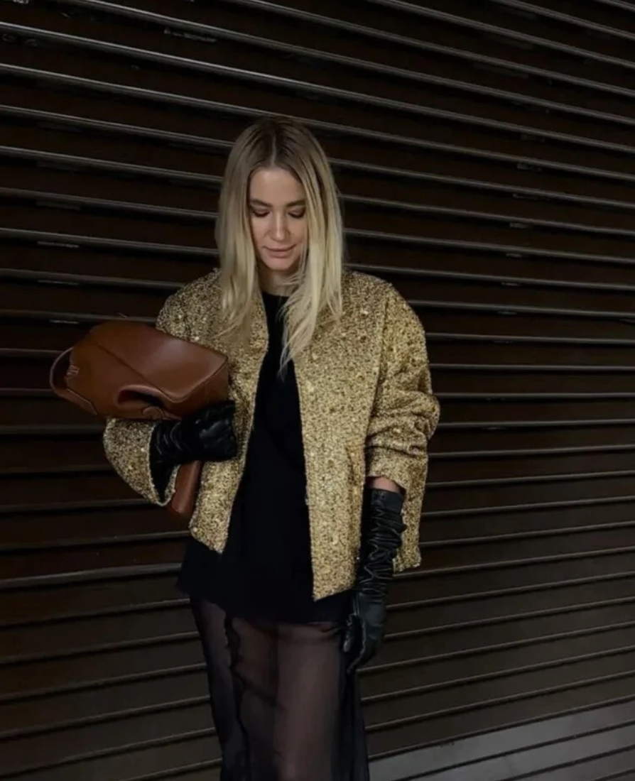 Kvinnors Paljettjacka Trendig 1