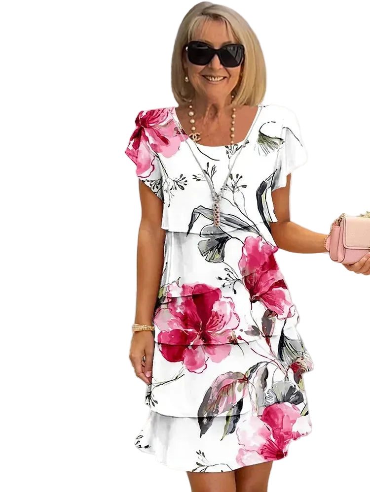 Kvinnors Plisserad Klänning med Blommönster Volang 0