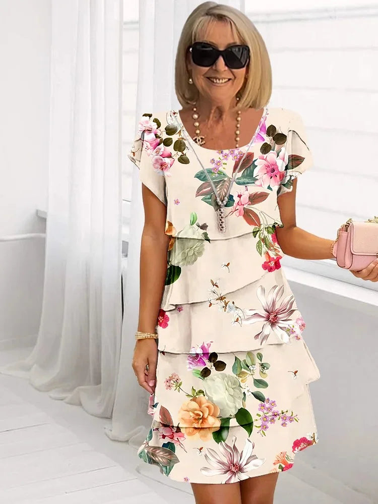 Kvinnors Plisserad Klänning med Blommönster Volang 3