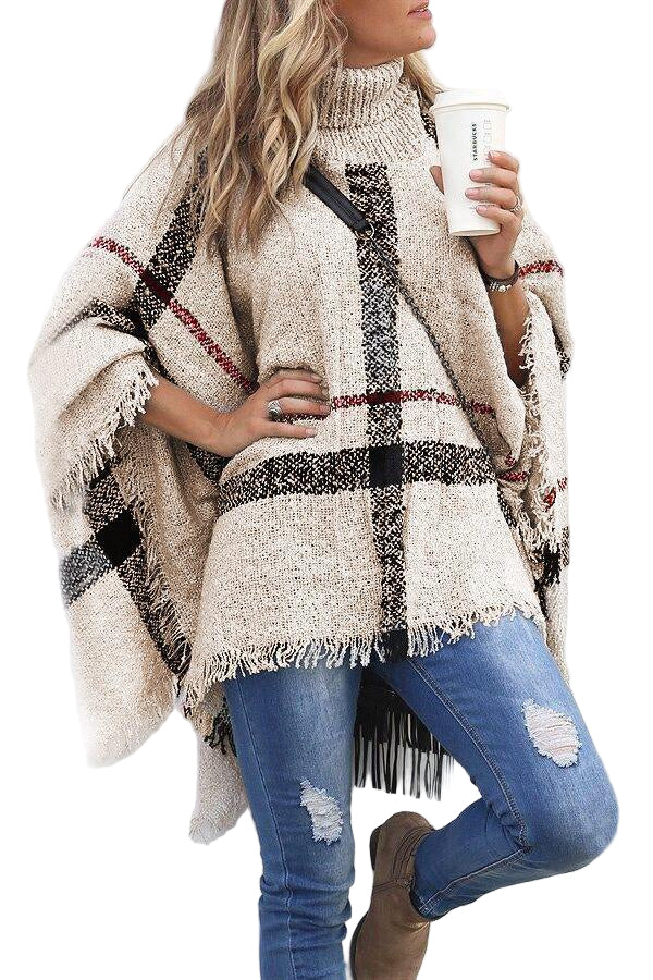 Kvinnors Ponchotröja med Tofsar och Färgblock 0