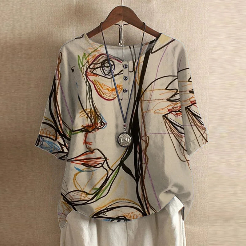 Kvinnors Retroinspirerad Blus Med Blommönster 10