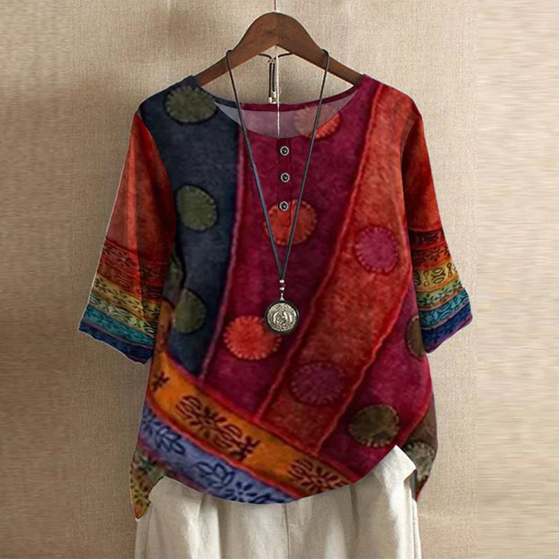 Kvinnors Retroinspirerad Blus Med Blommönster 3