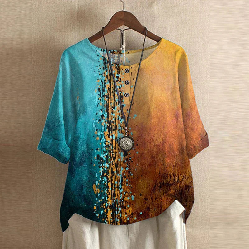Kvinnors Retroinspirerad Blus Med Blommönster 7