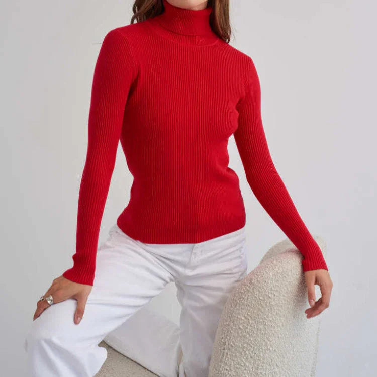 Kvinnors Ribbad Tröja med Polokrage 1