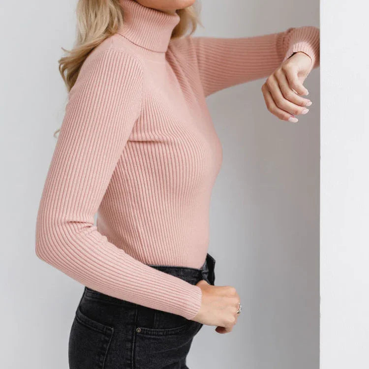 Kvinnors Ribbad Tröja med Polokrage 3