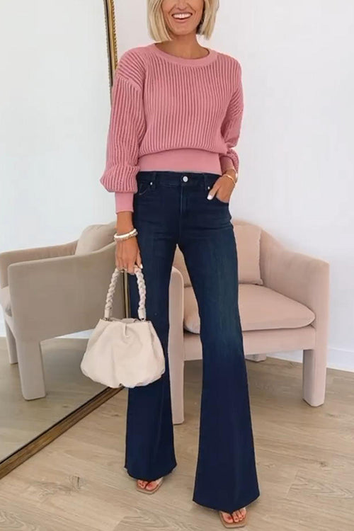 Kvinnors Stickad Stil Tröja med Utskärning Bak 1