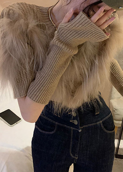 Kvinnors Stickad Tröja Patchwork Design 2