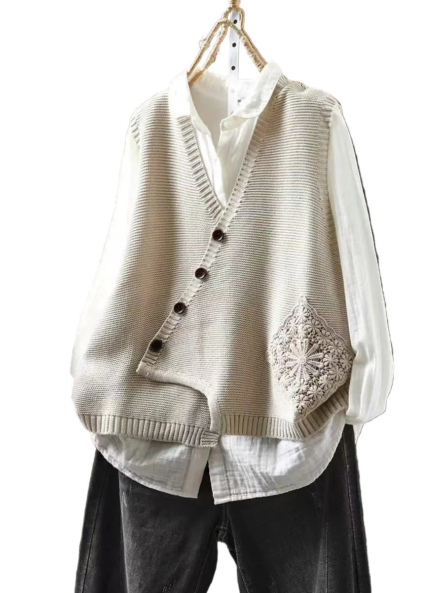 Kvinnors Stickad Väst med Asymmetrisk Knapplås 0