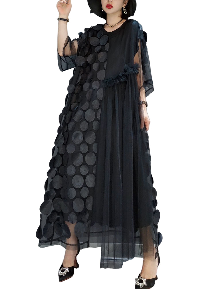 Kvinnors Tulle Klänning O-Hals Asymmetrisk Halvärm 0