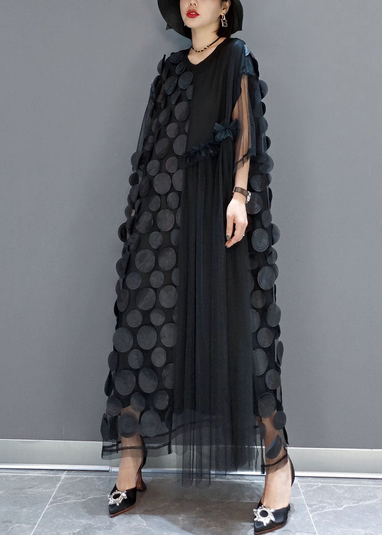 Kvinnors Tulle Klänning O-Hals Asymmetrisk Halvärm 6