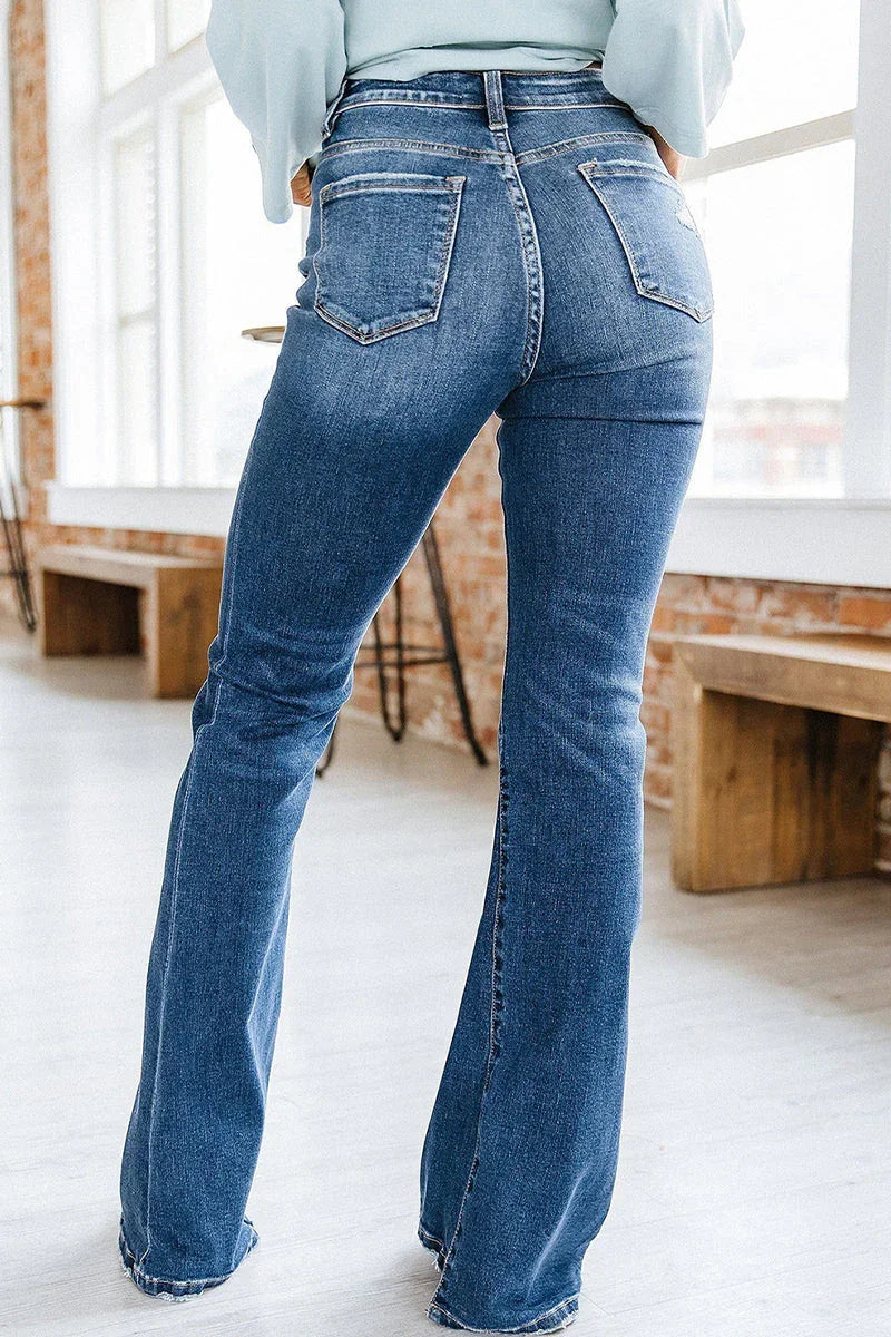 Kvinnors Utsvängda Jeans med Hög Midja 2